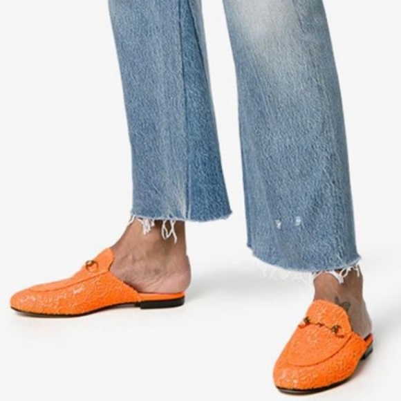 Orange Gucci Princetown Lace Mule Shoes 39.5 - Picture 8 of 14
